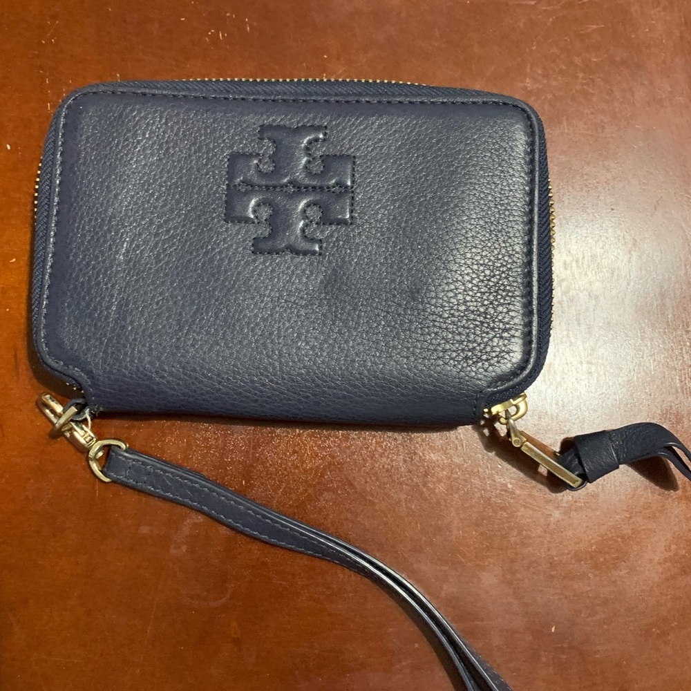 Navy blue Tory Burch wristlet